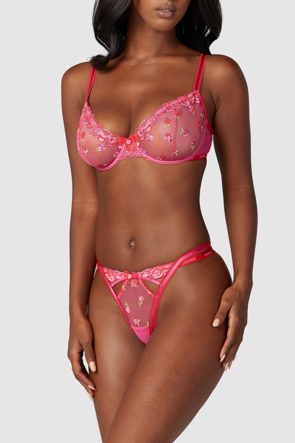 Lounge Underwear Blush Embroidered Balcony Bra & G-string/Briefs Set Roze | SH8647135