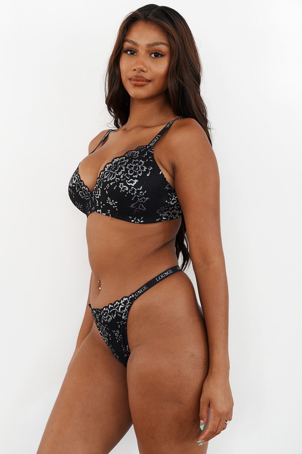 Lounge Underwear Kanten Magic Bra & String Set Zwart | LJ2713094