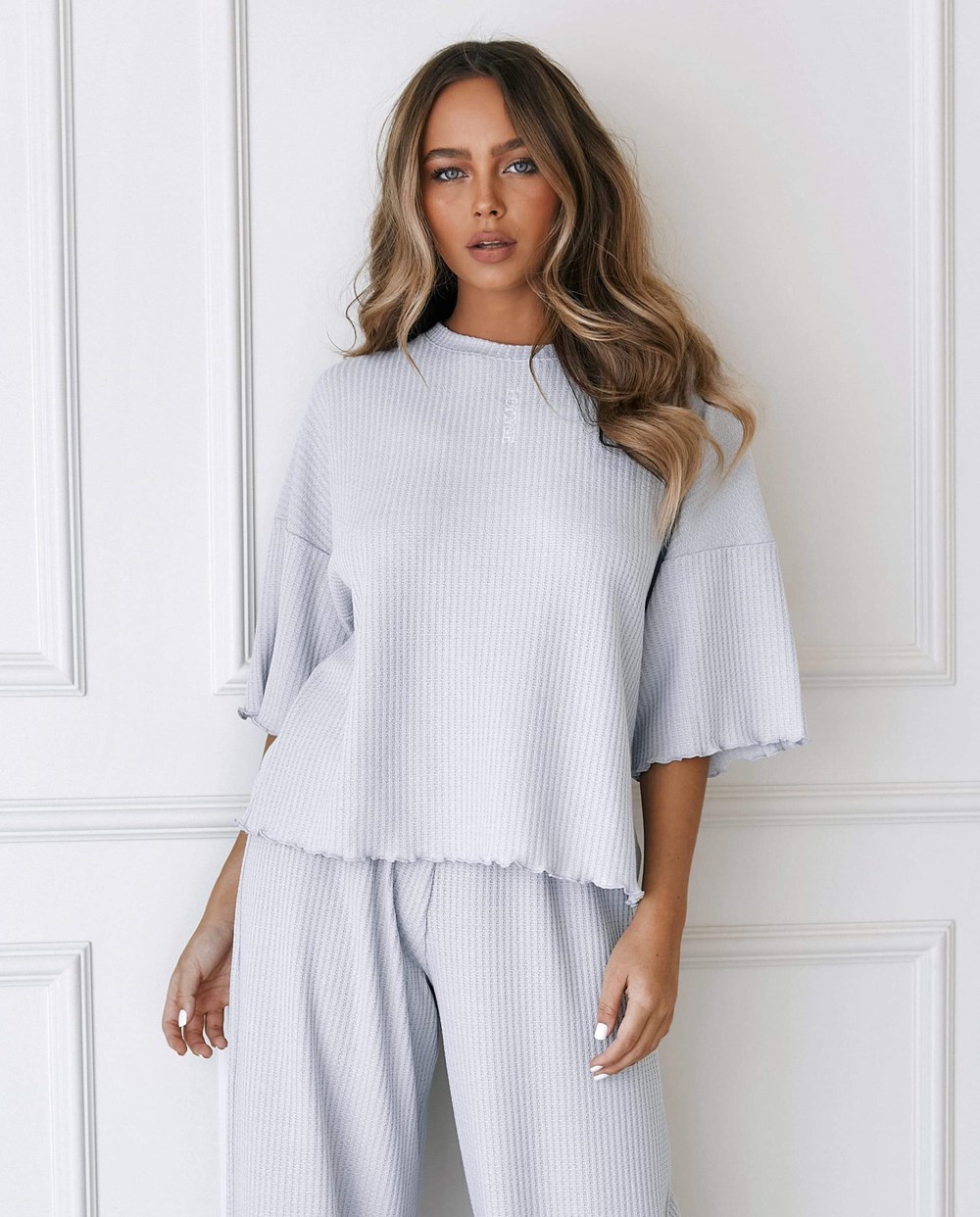 Lounge Underwear Soft Waffle Pajama Top Frost | GJ0217563
